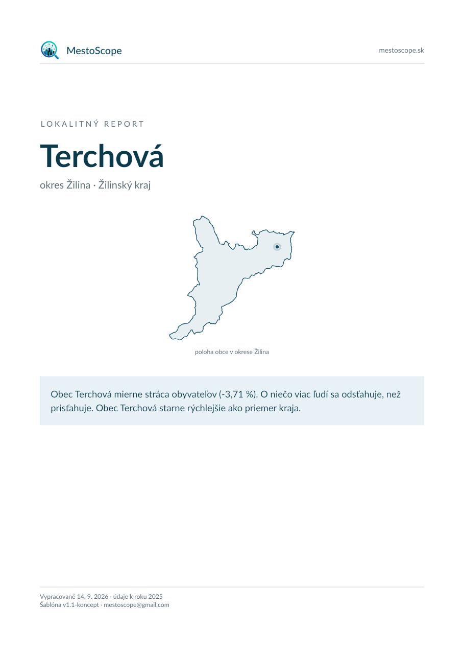Náhľad strany 1 rozšíreného reportu pre Terchovú